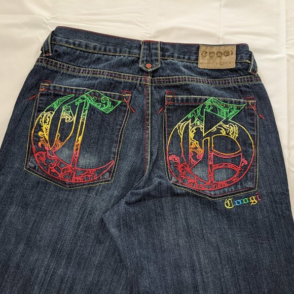 COOGI Other - COOGI Blue Denim Jeans Mens tagged 34x34 Embroidered Streetwear, Inseam 32"
